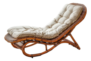 Wooden lounge chair with striped cushion, cut out - stock . png