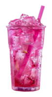 Refreshing pink lemonade with ice and lemon slices, cut out - stock . png