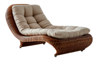 Comfortable wicker armchair with beige cushion, cut out - stock . png