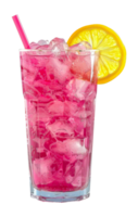 Refreshing pink lemonade with ice and lemon slices, cut out - stock . png