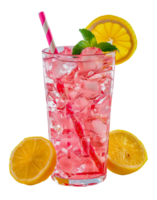 rinfrescante rosa limonata con ghiaccio e Limone fette, tagliare su - azione . png