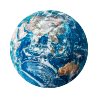 Earth from space with detailed ocean textures and continents, cut out - stock . png