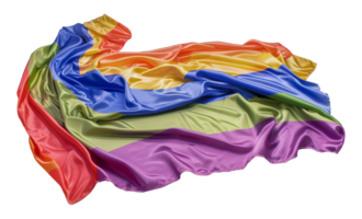 Colorful wavy silk fabric background in rainbow colors, cut out - stock . png