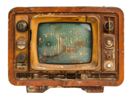 Vintage weathered television with rusted details, cut out - stock . png