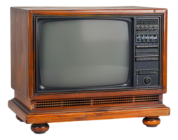 Retro television set with wooden frame, cut out - stock . png