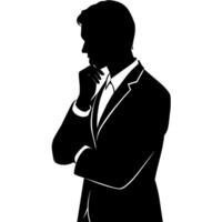A business man thinking pose silhouette white background vector