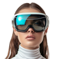 Contemporary woman with advanced VR equipment, cut out - stock . png