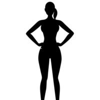 a slim woman stands with her hands on her hips, doing exercises silhouette vector