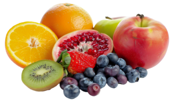 een kleurrijk assortiment van fruit inclusief appels, sinaasappelen, aardbeien - voorraad . png