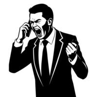 A business man talking with mobile phone with angry mode silhouette, white background vector