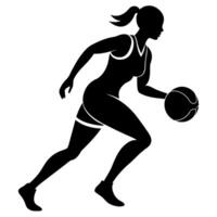 a slim female basketball player run fast, holding the ball silhouette vector