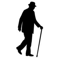 old man walking and relying on a cane, set against a white background vector