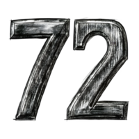 Hand-Drawn Grunge Number 72 - Black Marker Isolated on Transparent Background png