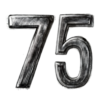 Hand-Drawn Grunge Number 75 - Black Marker Isolated on Transparent Background png