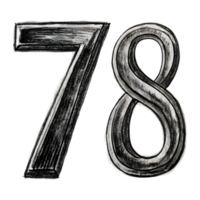 disegnato a mano grunge numero 78 - nero marcatore isolato su trasparente sfondo png