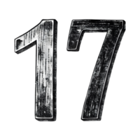 Hand-Drawn Grunge Number 17 - Black Marker Isolated on Transparent Background png