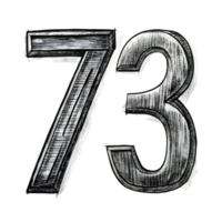 disegnato a mano grunge numero 73 - nero marcatore isolato su trasparente sfondo png