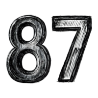 Hand-Drawn Grunge Number 87 - Black Marker Isolated on Transparent Background png