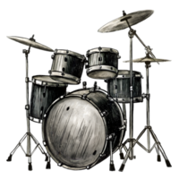 Hand-Drawn Grunge Drum Kit - Black Marker Isolated on Transparent Background png