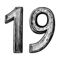 Hand-Drawn Grunge Number 19 - Black Marker Isolated on Transparent Background png