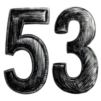 Hand-Drawn Grunge Number 53 - Black Marker Isolated on Transparent Background png