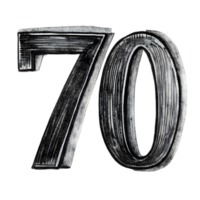 Hand-Drawn Grunge Number 70 - Black Marker Isolated on Transparent Background png