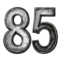 Hand-Drawn Grunge Number 85 - Black Marker Isolated on Transparent Background png