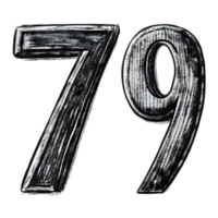 disegnato a mano grunge numero 79 - nero marcatore isolato su trasparente sfondo png
