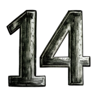 Hand-Drawn Grunge Number 14 - Black Marker Isolated on Transparent Background png