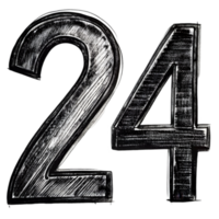 Hand-Drawn Grunge Number 24 - Black Marker Isolated on Transparent Background png