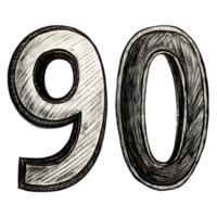 Hand-Drawn Grunge Number 90 - Black Marker Isolated on Transparent Background png