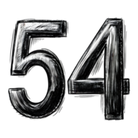 Hand-Drawn Grunge Number 54 - Black Marker Isolated on Transparent Background png