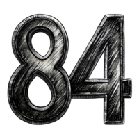 Hand-Drawn Grunge Number 84 - Black Marker Isolated on Transparent Background png