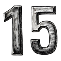 Hand-Drawn Grunge Number 15 - Black Marker Isolated on Transparent Background png