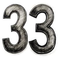 Hand-Drawn Grunge Number 33 - Black Marker Isolated on Transparent Background png