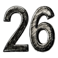 Hand-Drawn Grunge Number 26 - Black Marker Isolated on Transparent Background png