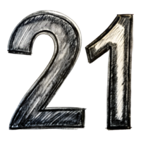 Hand-Drawn Grunge Number 21 - Black Marker Isolated on Transparent Background png