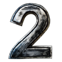 Hand-Drawn Grunge Number 2 - Black Marker Isolated on Transparent Background png