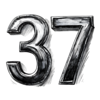 Hand-Drawn Grunge Number 37 - Black Marker Isolated on Transparent Background png