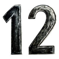 Hand-Drawn Grunge Number 12 - Black Marker Isolated on Transparent Background png