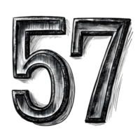 Hand-Drawn Grunge Number 57 - Black Marker Isolated on Transparent Background png