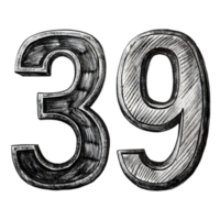 Hand-Drawn Grunge Number 39 - Black Marker Isolated on Transparent Background png