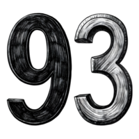 Hand-Drawn Grunge Number 93 - Black Marker Isolated on Transparent Background png