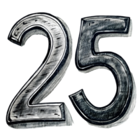 Hand-Drawn Grunge Number 25 - Black Marker Isolated on Transparent Background png