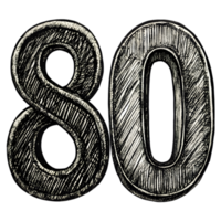 Hand-Drawn Grunge Number 80 - Black Marker Isolated on Transparent Background png