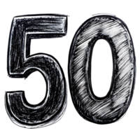 Hand-Drawn Grunge Number 50 - Black Marker Isolated on Transparent Background png