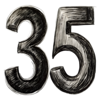 Hand-Drawn Grunge Number 35 - Black Marker Isolated on Transparent Background png