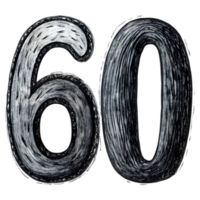 Hand-Drawn Grunge Number 60 - Black Marker Isolated on Transparent Background png