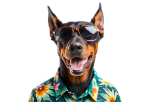 content doberman pinscher portant une hawaïen chemise et des lunettes de soleil - transparent Contexte png