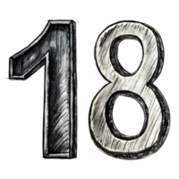 Hand-Drawn Grunge Number 18 - Black Marker Isolated on Transparent Background png